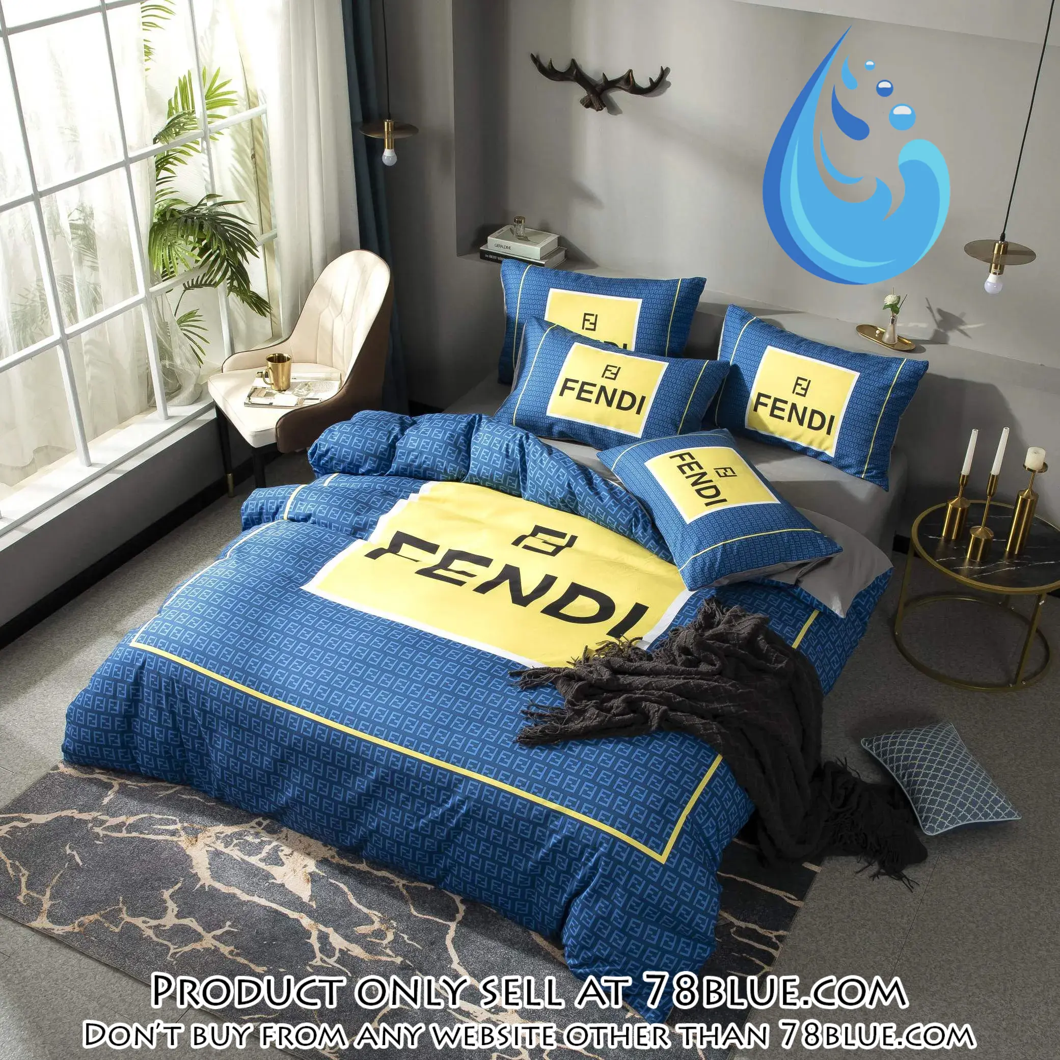 Fendi blue luxury brand premium bedding set bedspread duvet cover set home decor 78b5611660
